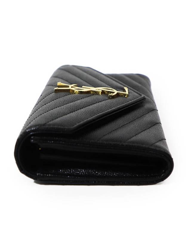 Saint Laurent 372264 Black Grande Poudre Textured Matelasse Monogram Gold Flap Long Wallet - SAINT LAURENT - BALAAN 5