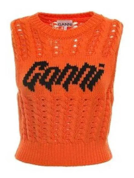 Women's Knit Crop Vest Orange - GANNI - BALAAN 2