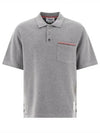 RWB Pocket Interlock Cotton Short Sleeve Polo Shirt Grey - THOM BROWNE - BALAAN 2