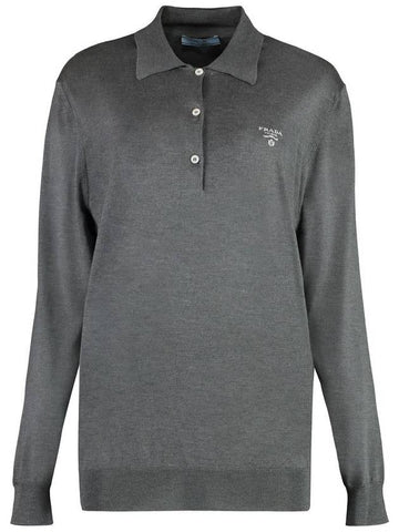 Prada Long Sleeve Knit Polo Shirt - PRADA - BALAAN 1