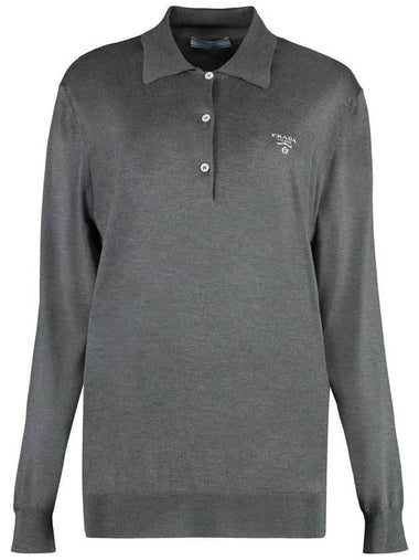 Prada Long Sleeve Knit Polo Shirt - PRADA - BALAAN 1