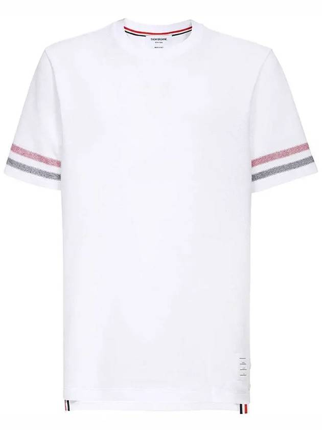 Textured Cotton Stripe Short Sleeve T-Shirt White - THOM BROWNE - BALAAN 2