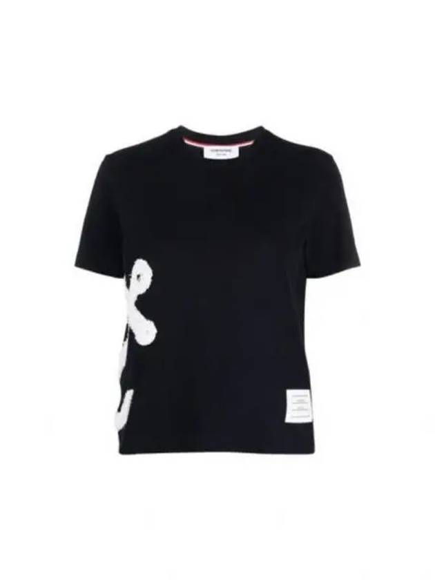 Women's Boucle Anchor Embroidered Short Sleeve T Shirt Navy - THOM BROWNE - BALAAN 2