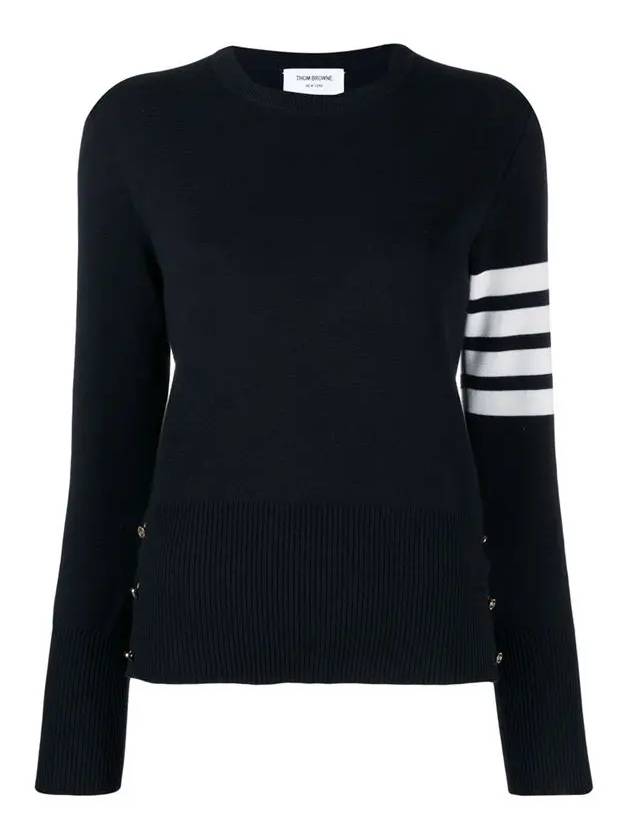 Milano Stitch Crewneck 4-Bar Cotton Crepe Knit Top Navy - THOM BROWNE - BALAAN 3