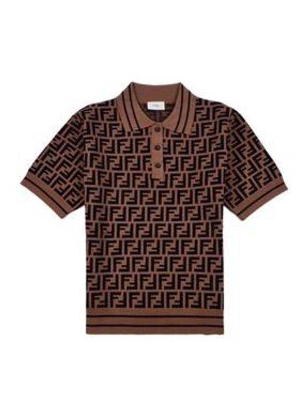 Kids FF Motif Polo Short Sleeve T-Shirt Brown - FENDI - BALAAN 1