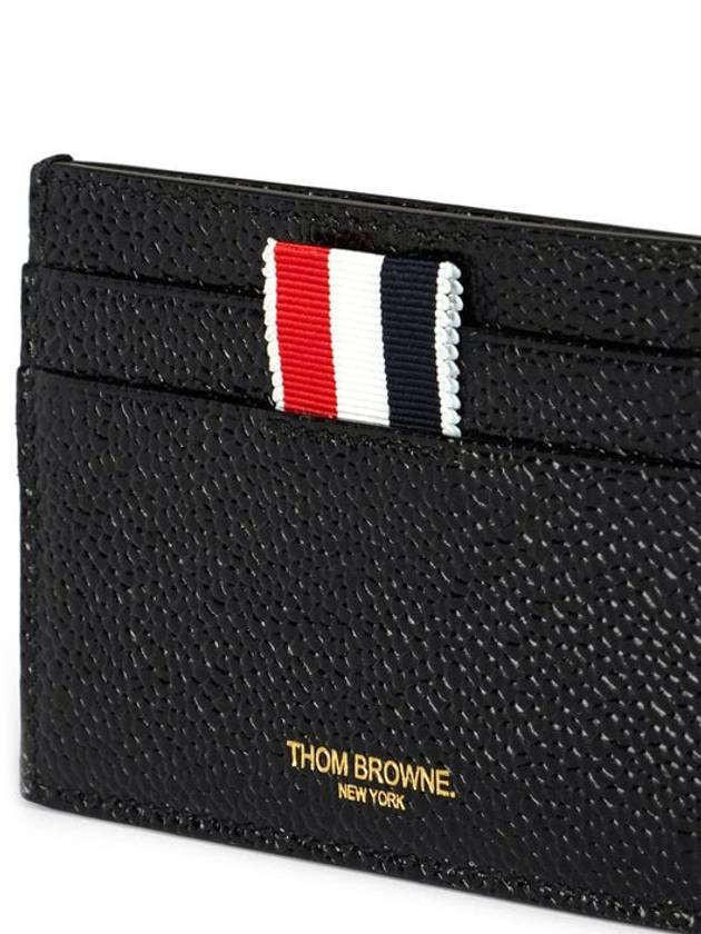 Stripe Note Compartment Pebble Grain Leather Card Wallet Black - THOM BROWNE - BALAAN 5