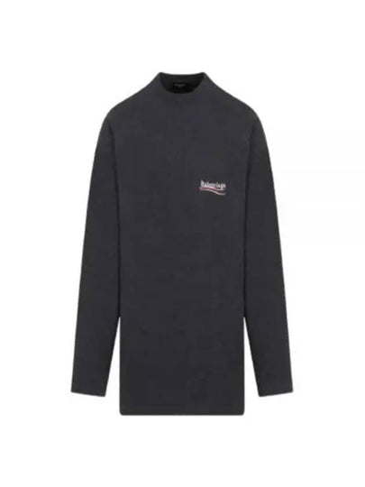 Embroidered Logo Cotton Long Sleeve T-Shirt Grey - BALENCIAGA - BALAAN 2