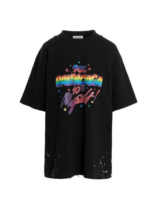 90/10 Slogans Print Large Fit Short Sleeve T-Shirt Black - BALENCIAGA - BALAAN 1