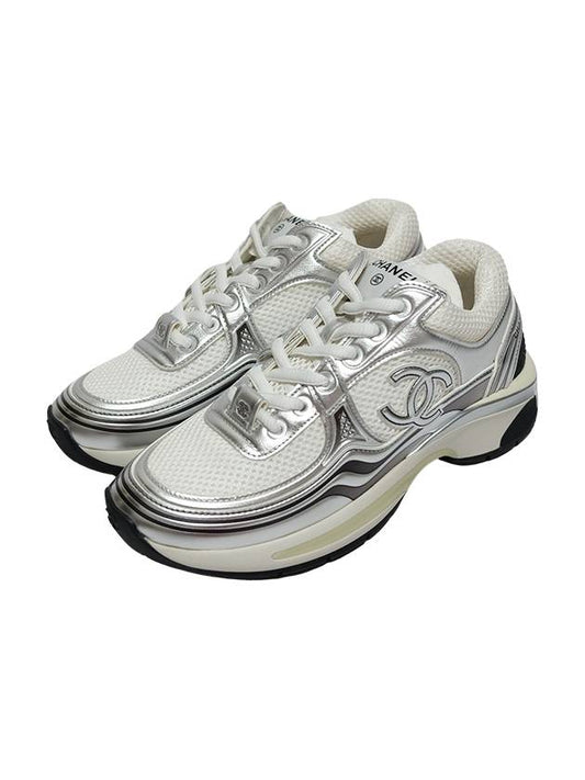 Fabric Laminated Low Top Sneakers Silver - CHANEL - BALAAN 2