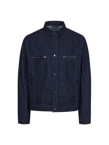 Men s Flock Logo Pattern High Neck Denim Jacket Blue - EMPORIO ARMANI - BALAAN 1