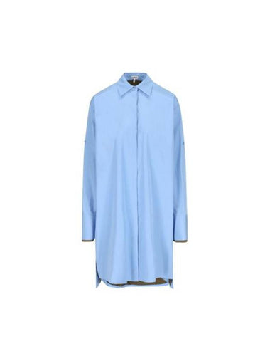 Turn up shirt cotton short dress ash blue - LOEWE - BALAAN 1