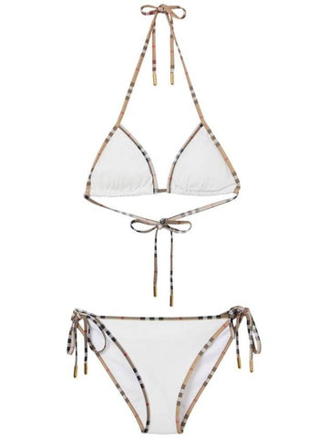 Women's Check Trimming Stretch Nylon Triangle Bikini Set White - BURBERRY - BALAAN 1