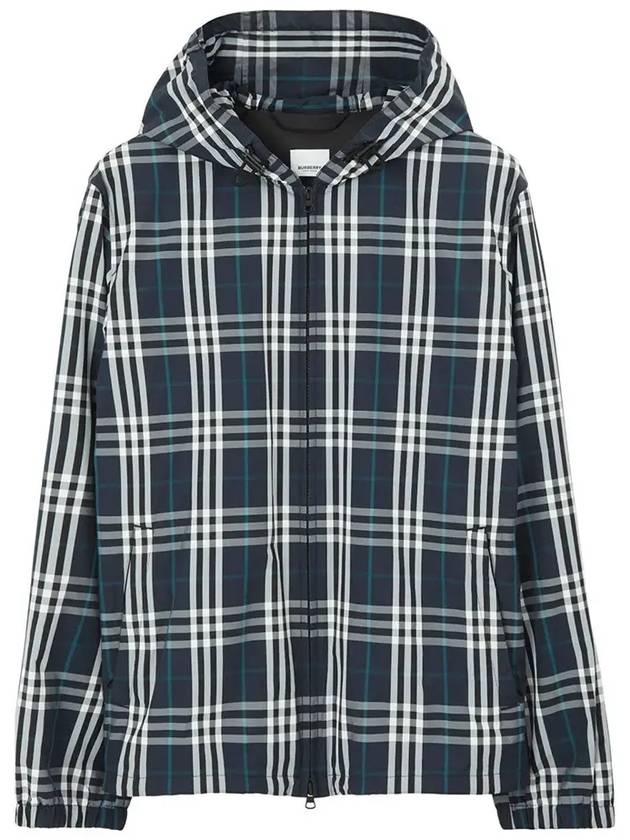 Check Polyamide Hooded Jacket Navy - BURBERRY - BALAAN 5