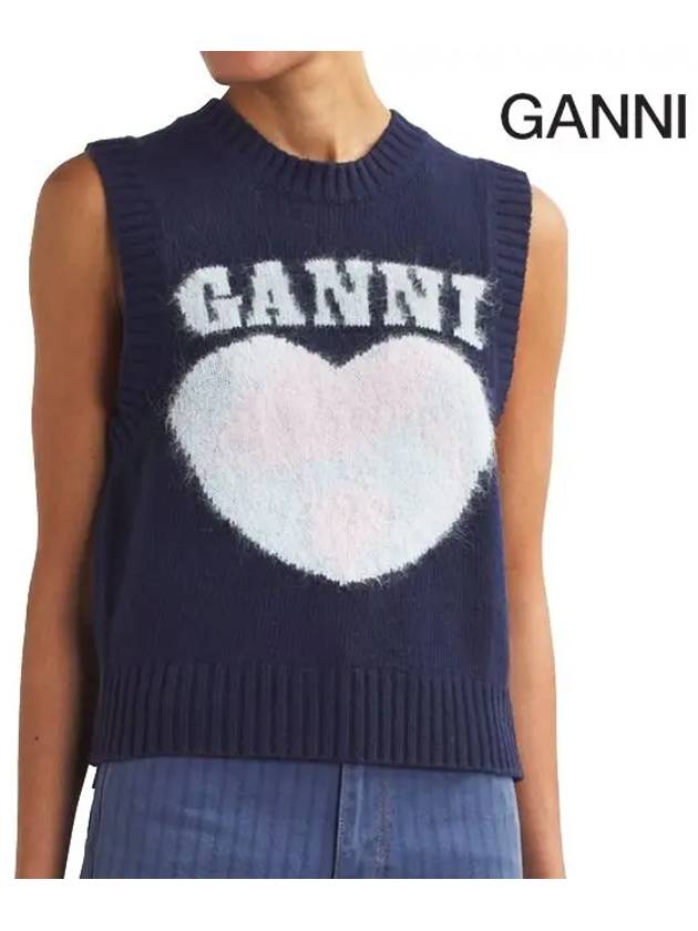 Logo Heart Gilet Vest Navy - GANNI - BALAAN 5