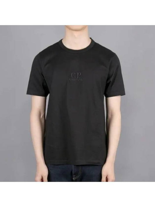 Logo Embroidered Cotton Short Sleeve T-Shirt Black - CP COMPANY - BALAAN 2