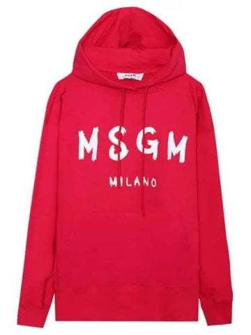 Brushed Logo Print Cotton Hoodie Red - MSGM - BALAAN 1