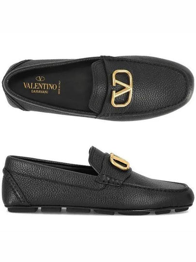 Men's V Logo Signature Leather Loafers Black - VALENTINO - BALAAN 2