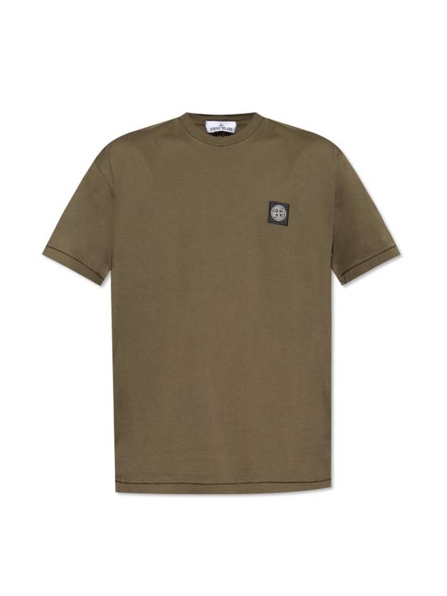 Slimfit Cotton Jersey Short Sleeve T-shirt Olive Green - STONE ISLAND - BALAAN 1