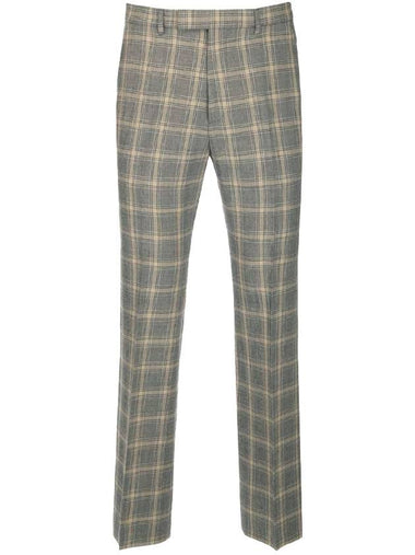 Men's Check Linen Wool Tailored Straight Pants Grey - GUCCI - BALAAN 1