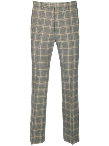 Men's Check Linen Wool Tailored Straight Pants Grey - GUCCI - BALAAN 1