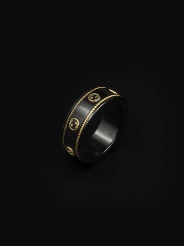 18K Yellow Gold Black Corundum Band Interlocking G Icon Ring No 6 - GUCCI - BALAAN 1