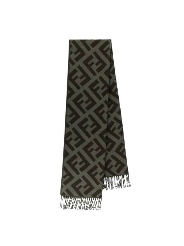 FF Motif Fringe Cashmere Scarf Green - FENDI - BALAAN 1