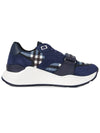 Check Leather Suede Low Top Sneakers Blue - BURBERRY - BALAAN 5