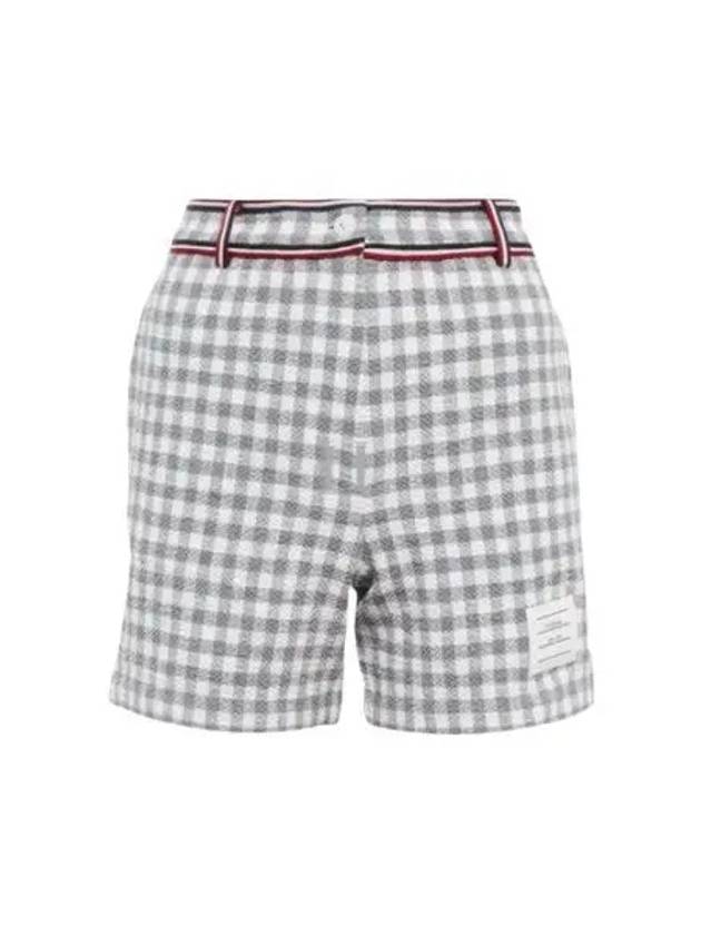 Gingham Stripe Trim High Waisted Shorts Medium Grey - THOM BROWNE - BALAAN 2