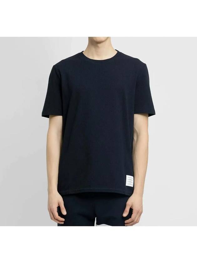 Men's Center Back Striped Short Sleeve T-Shirt Navy - THOM BROWNE - BALAAN 3