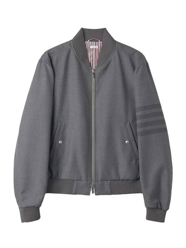 Men's 4 Bar Ribbed Knit Bomber Jacket Grey - THOM BROWNE - BALAAN 3