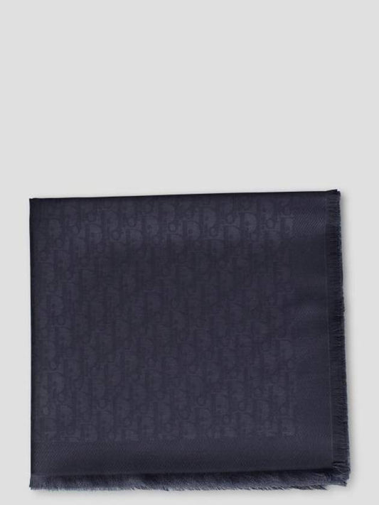 Oblique Stole Wool Silk Blend Scarf Navy - DIOR - BALAAN 1