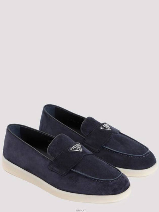 Triangle Logo Suede Loafers Navy - PRADA - BALAAN 2