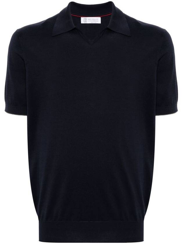 Knit Short Sleeve Polo Shirt Navy - BRUNELLO CUCINELLI - BALAAN 2