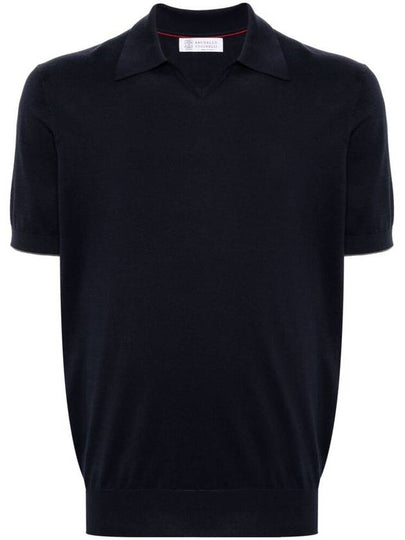 Knit Short Sleeve Polo Shirt Navy - BRUNELLO CUCINELLI - BALAAN 2