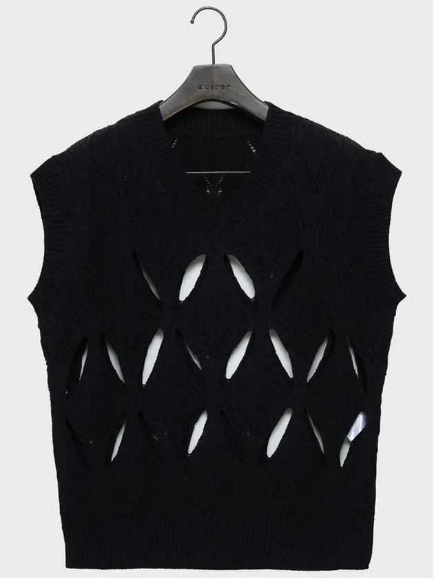 V-Neck Argyle Scarf Vest Black - NOIRER - BALAAN 3