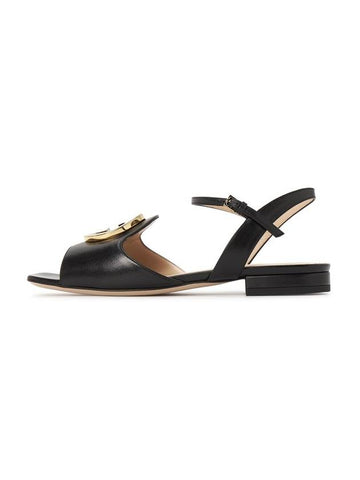 Women's Interlocking G Logo Leather Sandals Black - GUCCI - BALAAN 1