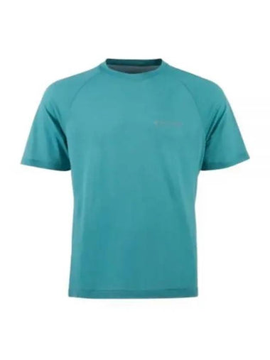 Men's Groa Logo Technical Short Sleeve T-Shirt Teal Blue - KLATTERMUSEN - BALAAN 1