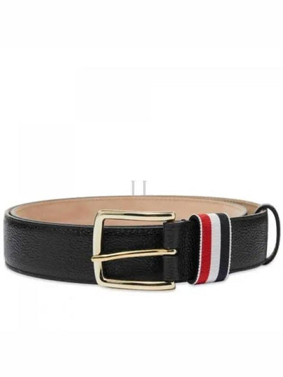 Men's Three Stripes Tab Pebbled Leather Belt Black - THOM BROWNE - BALAAN 2