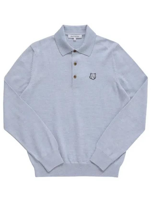 Fox Motif Knitted Polo Shirt Light Blue - MAISON KITSUNE - BALAAN 6