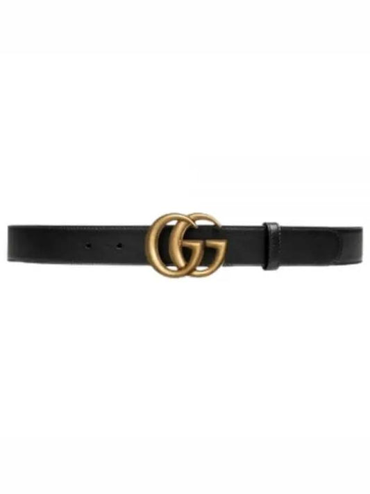 Men's GG Marmont Double G Buckle Gold Hardware Leather Belt Black - GUCCI - BALAAN 2