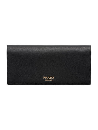 Logo Leather Long Wallet Black - PRADA - BALAAN 1