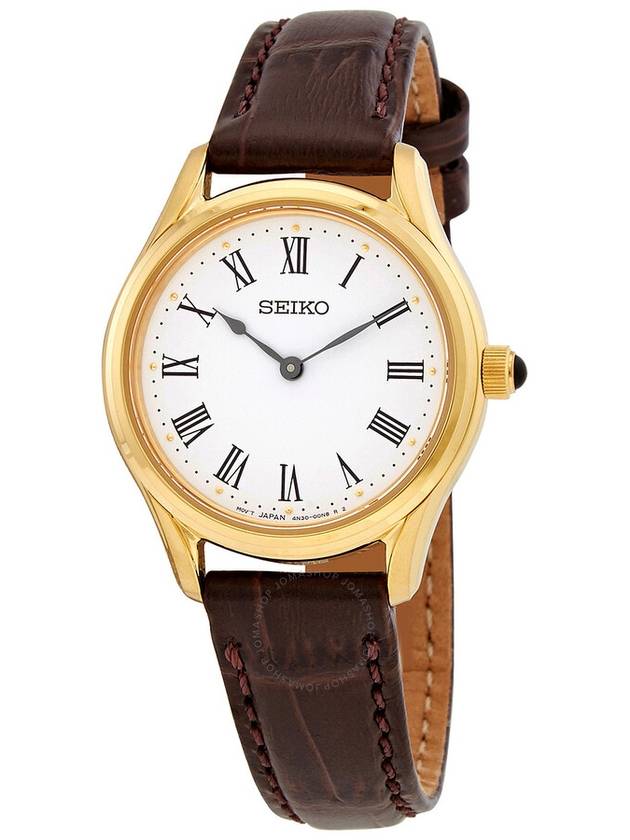 Seiko Quartz White Dial Brown Leather Ladies Watch SWR072P1 - SEIKO - BALAAN 1