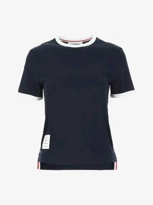 Asymmetric Hem Short Sleeve T-Shirt Navy - THOM BROWNE - BALAAN 2