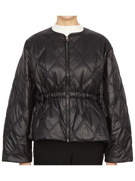 Shiny Quilted Zip-Up Jacket Black - GANNI - BALAAN 2