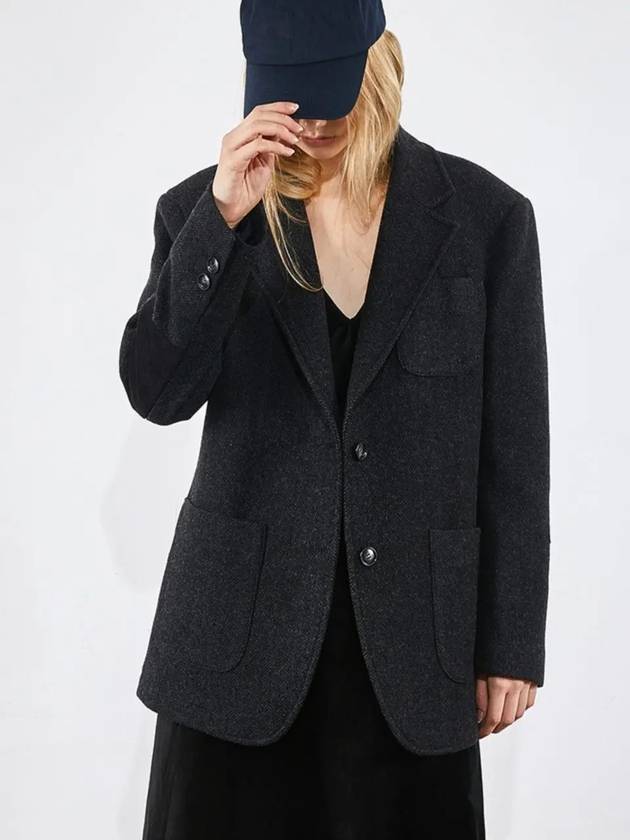 Trendy overfit herringbone half-coat wool jacket black 0065 - VOYONN - BALAAN 8