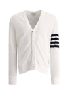 4 Bar Open Raschel Stitch V Neck Cardigan White - THOM BROWNE - BALAAN 1