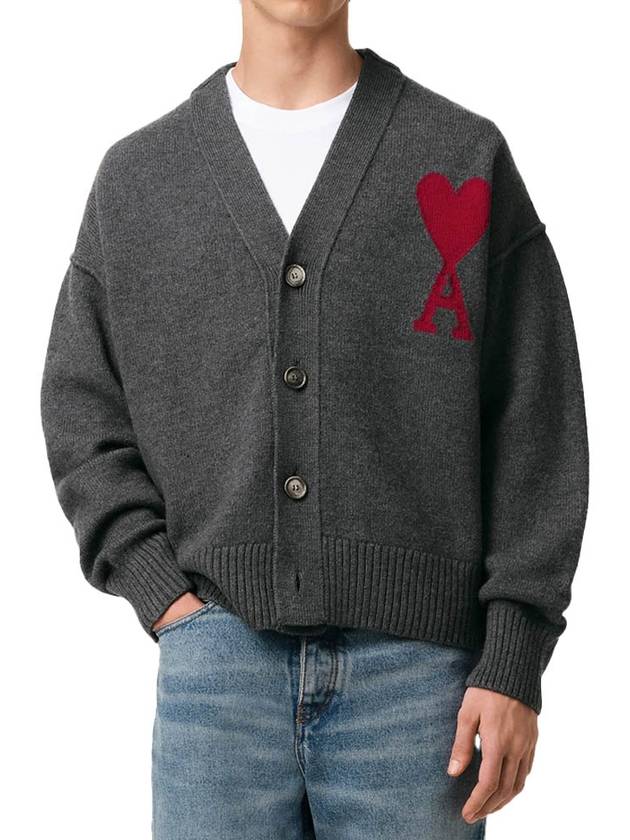 De Coeur Logo Wool Cardigan Grey - AMI - BALAAN 3