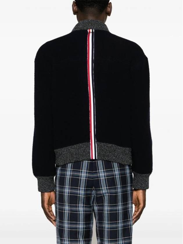 Fleece Stripe Wool Bomber Jacket Navy - THOM BROWNE - BALAAN 4