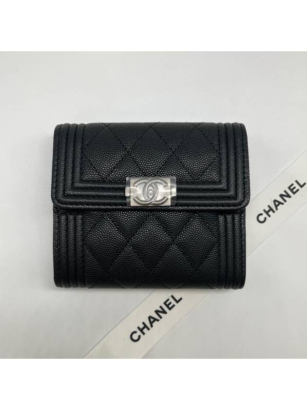 Boy  Small Flap Wallet Caviar Leather & Ruthenium Black - CHANEL - BALAAN 2