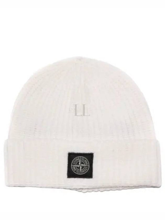 Logo Patch Rib Wool Beanie Beige - STONE ISLAND - BALAAN 2